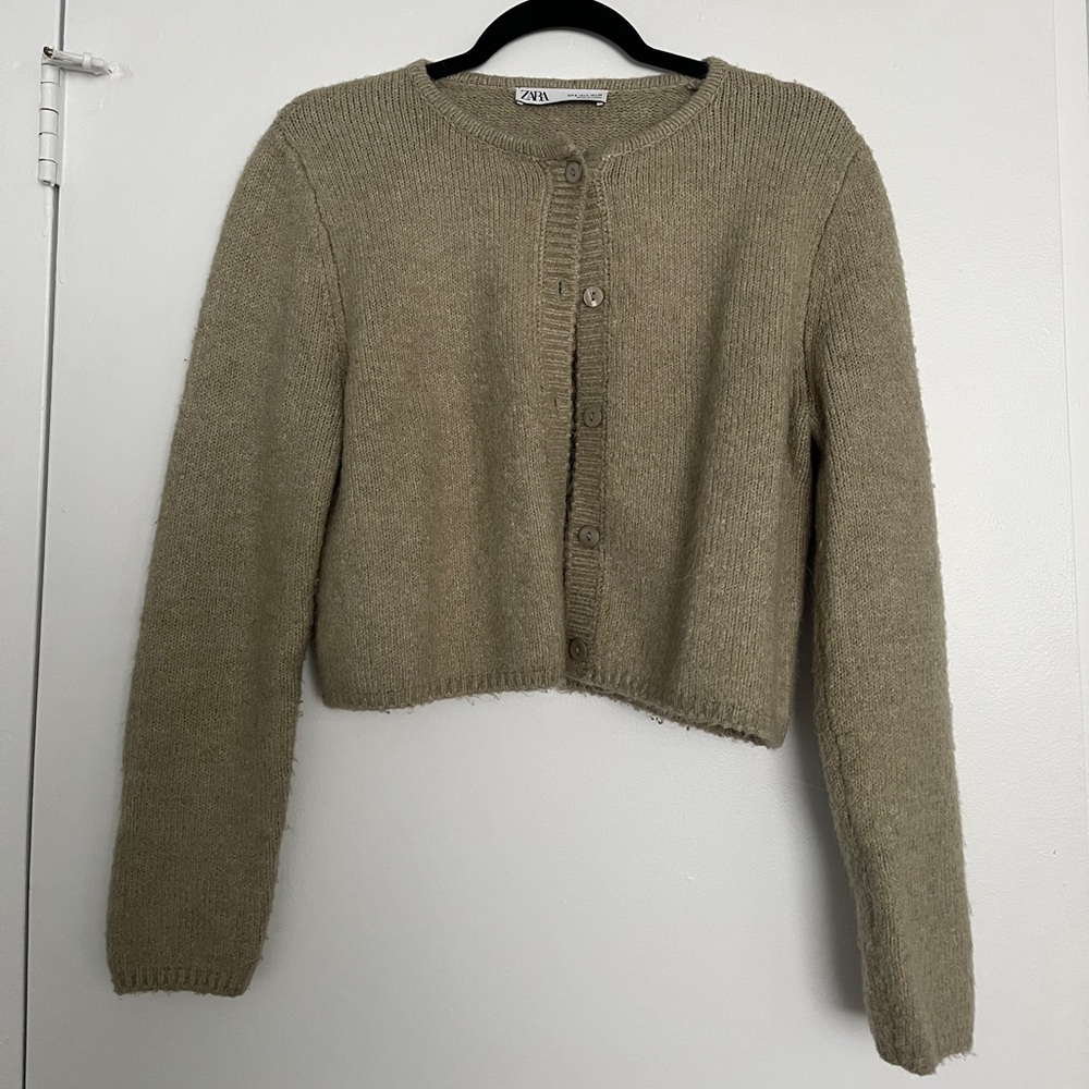 New Sage Green/Khaki Zara Cropped Cardigan